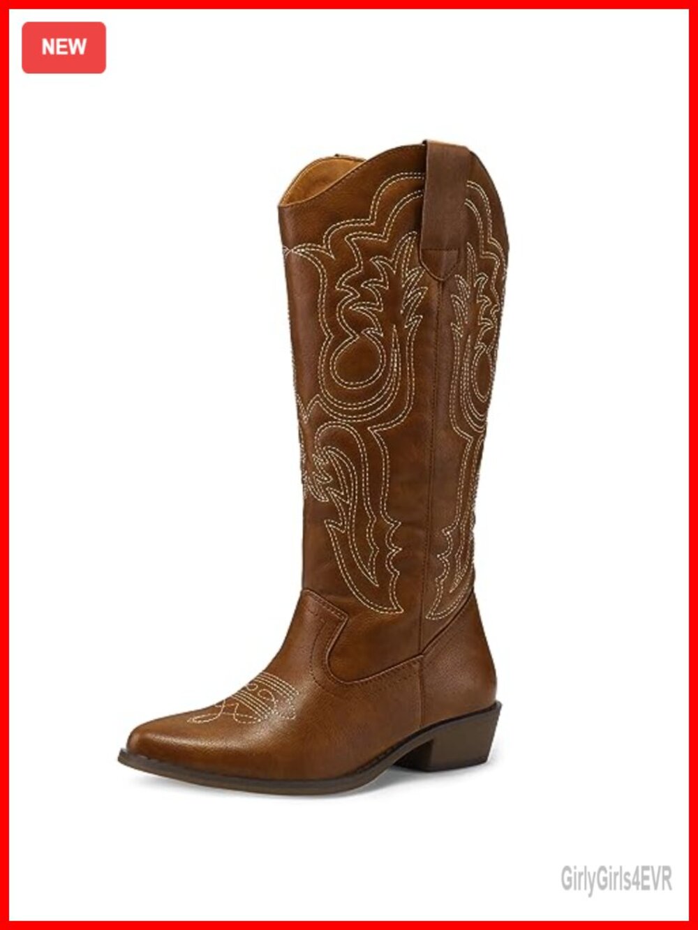 Vintage Leather Cowgirl Boots Mid Calf Western Embroidery Embroidered Pointed